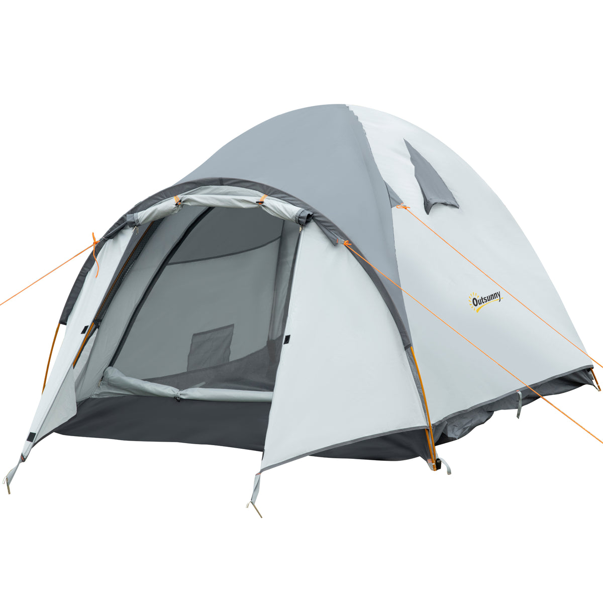 Outsunny Campingzelt für 3-4 Personen wasserdicht doppellagige Mesh-Fenster tragbar 350 x 150 x 128 cm Grau