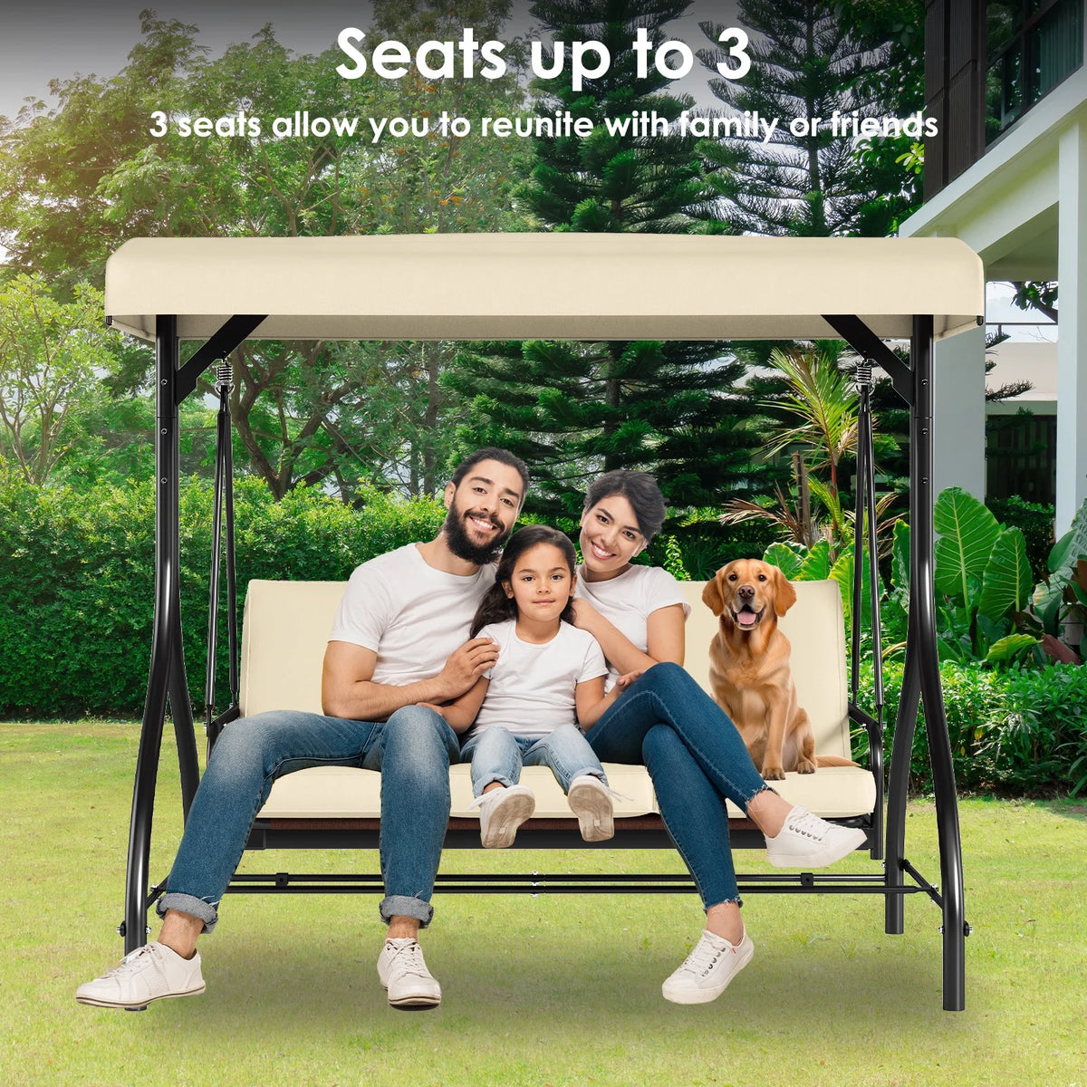 Arlopu 3 Person Porch Swing Outdoor Converting Canopy Swing Glider with Canopy