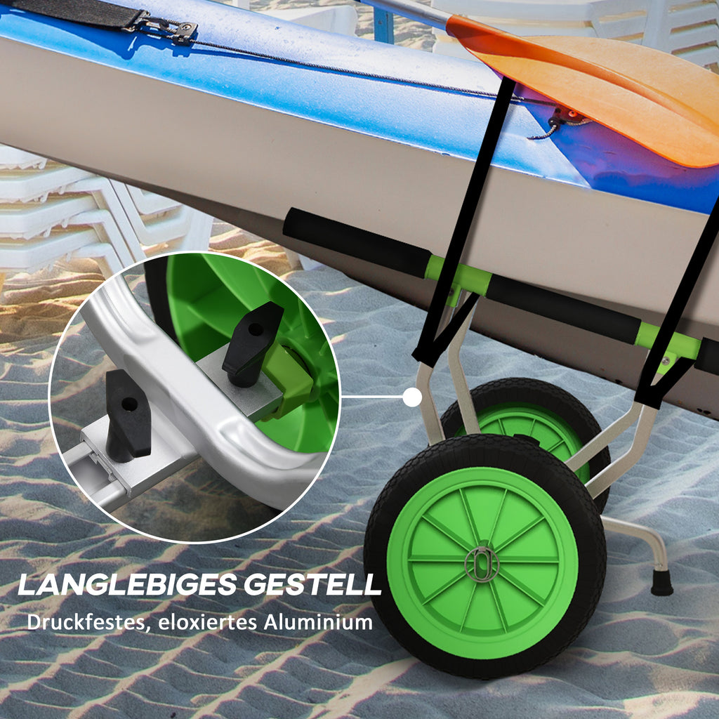 SPORTNOW Bootswagen, verstellbare Breite, bis 100 kg belastbar, Aluminium, schwarz+grün, 79 x 72,5 x 42 cm