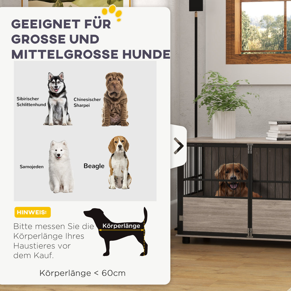 PawHut Hundebox, robust & stilvoll, 100x60x68cm, Walnussholz-Finish & Schwarz