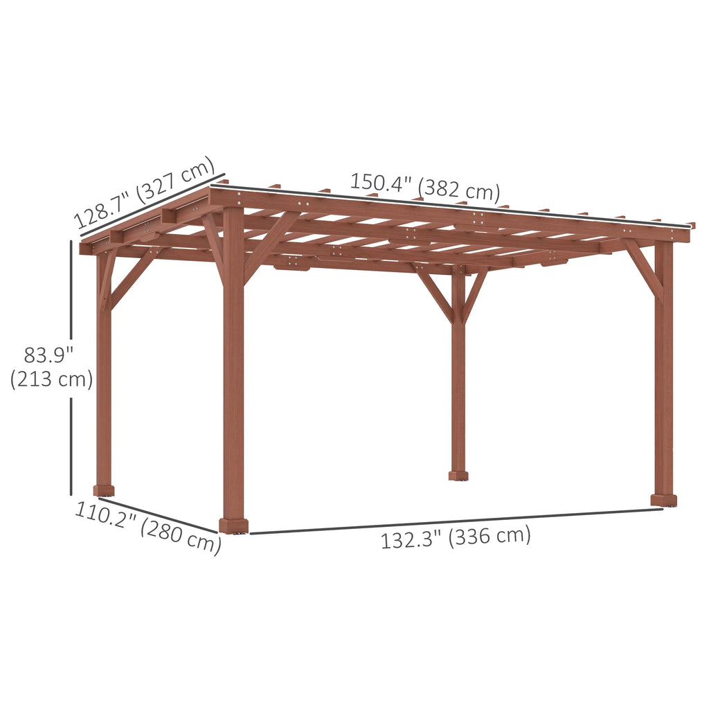 Outsunny 11' x 12.5' Outdoor Wood Pergola with Grape Trellis for Patio, Deck, Backyard, Lawn, Brown