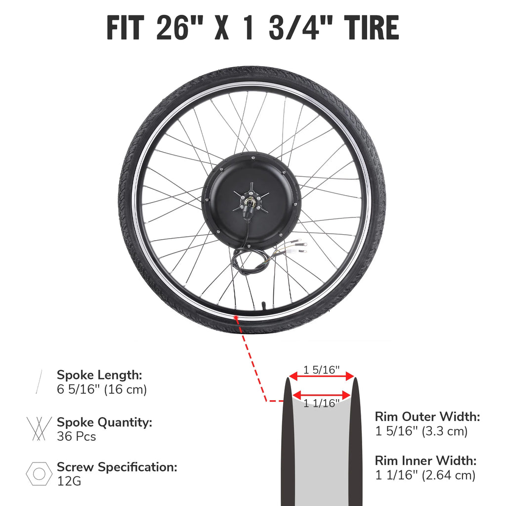 Yescom Electric Bike Conversion Kit 48V 1000W 26" Front Wheel E - Bike Conversion Kit Dual Mode Controller