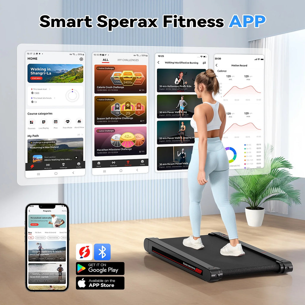 Sperax Walking Pad Treadmill with APP, 3 in 1 Portable Under Desk Treadmill Fitness, Walking Vibration Workout Pad with Remote Control