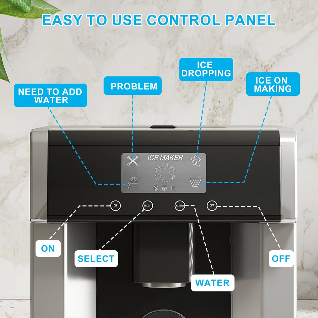 TABU 3 in 1 Ice Maker with Water Dispenser, 40 lb/24H, Ice Machine with Ice Crushing, Self Cleaning, Black