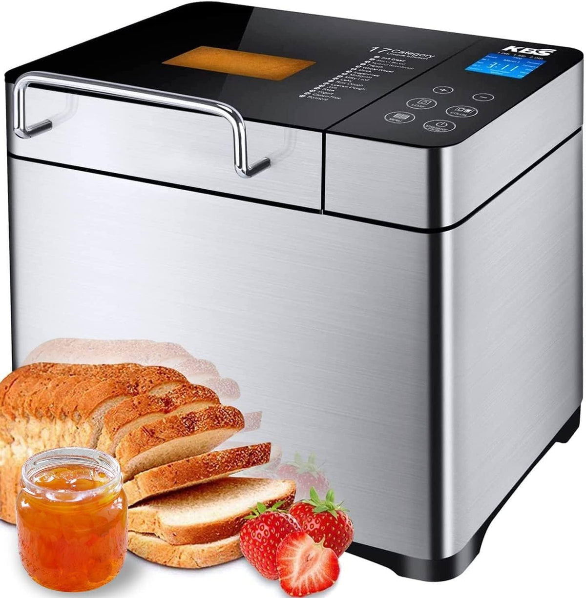KBS Pro Stainless Steel Bread Machine 2lb 17-In-1 Programmable XL Bread Maker