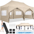 10'X20' Pop up Canopy Waterproof Folding Tent Outdoor Easy Set - up Instant Tent Heavy Duty Commercial Wedding Party Shelter with 6 Removable Sidewalls, 4 Sandbags, Roller Bag, Khaki