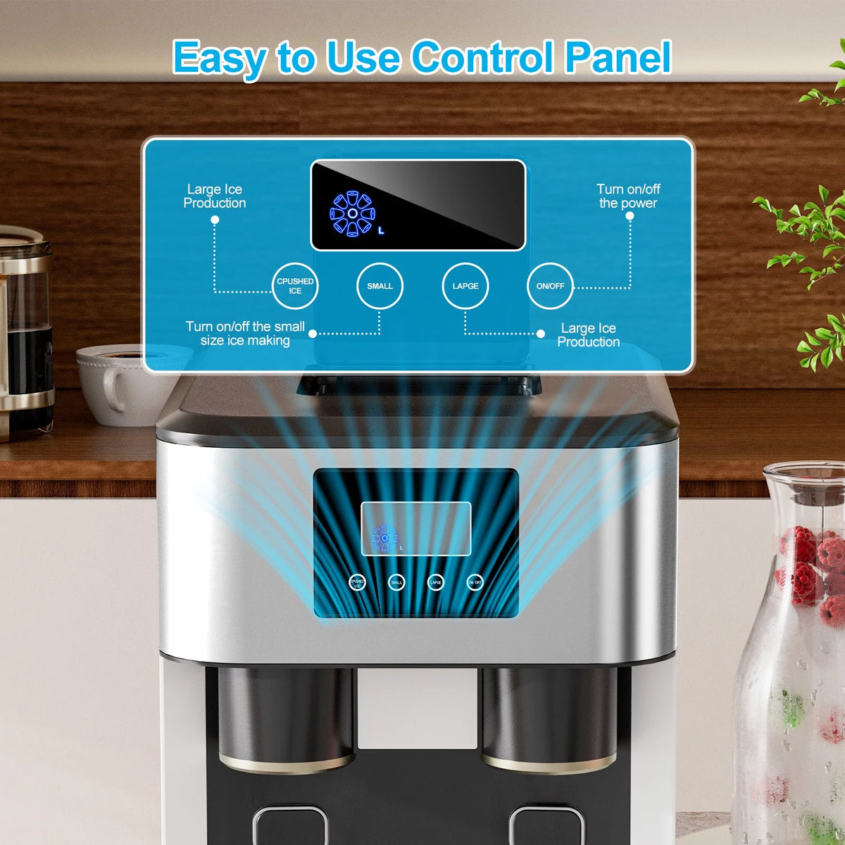 TABU 3 in 1 Ice Maker with Water Dispenser, 40 lb/24H, Ice Machine with Ice Crushing, Self Cleaning, Black