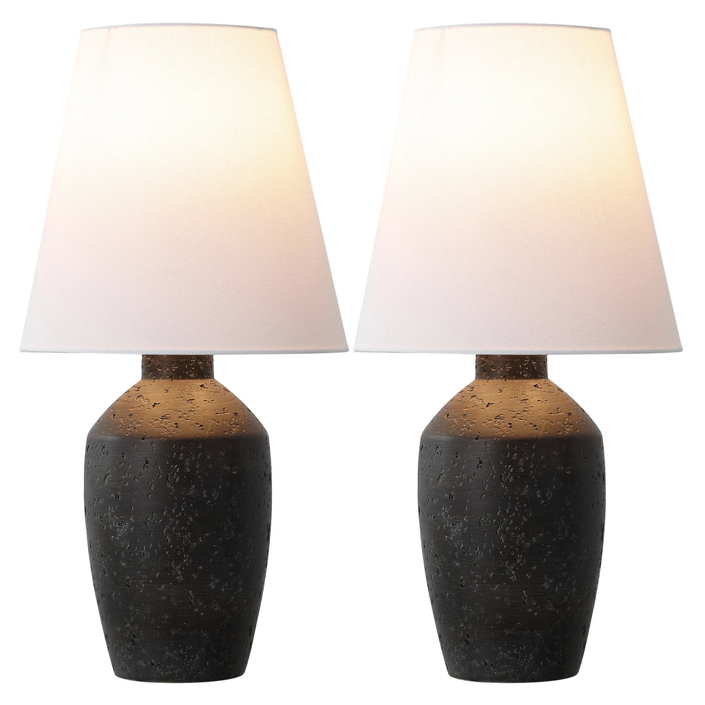 JONATHAN Y Xander 19.5" Minimalist Scandinavian Concrete Effect Resin/Iron Ginger Jar LED Table Lamp, Matte Black (Set of 2), JYL5605A - SET2