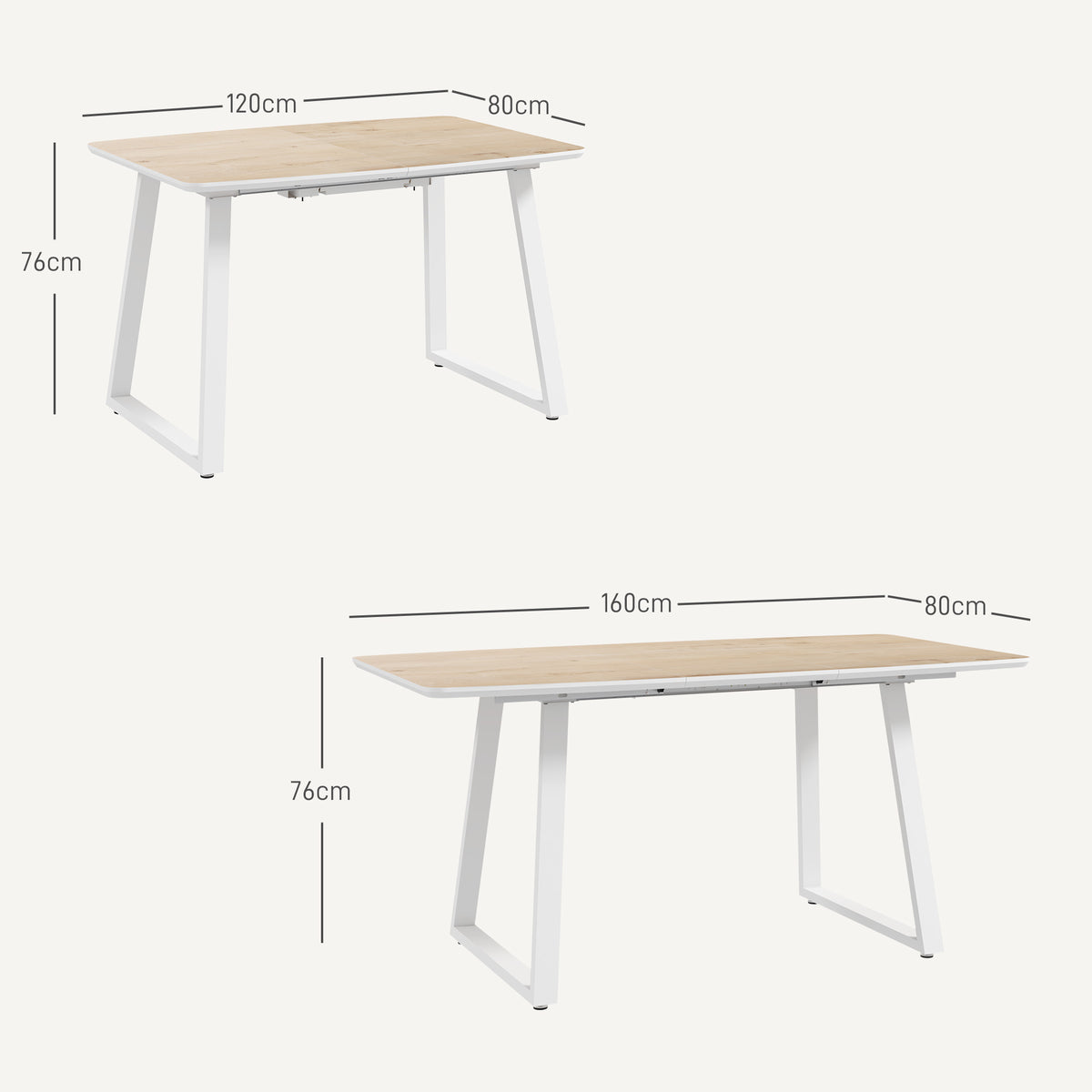HOMCOM Klappbarer Esstisch, ausziehbar, industrieller Stil, MDF-Holzoptik, Metall, 120-160 x 80 x 76 cm, Eiche