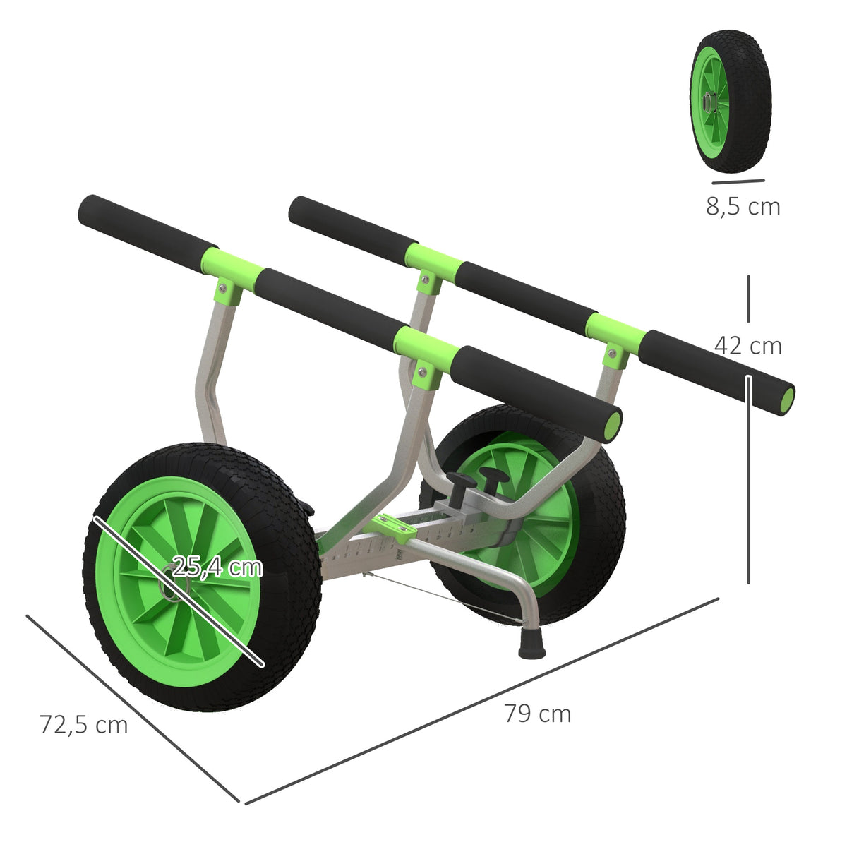SPORTNOW Bootswagen, verstellbare Breite, bis 100 kg belastbar, Aluminium, schwarz+grün, 79 x 72,5 x 42 cm