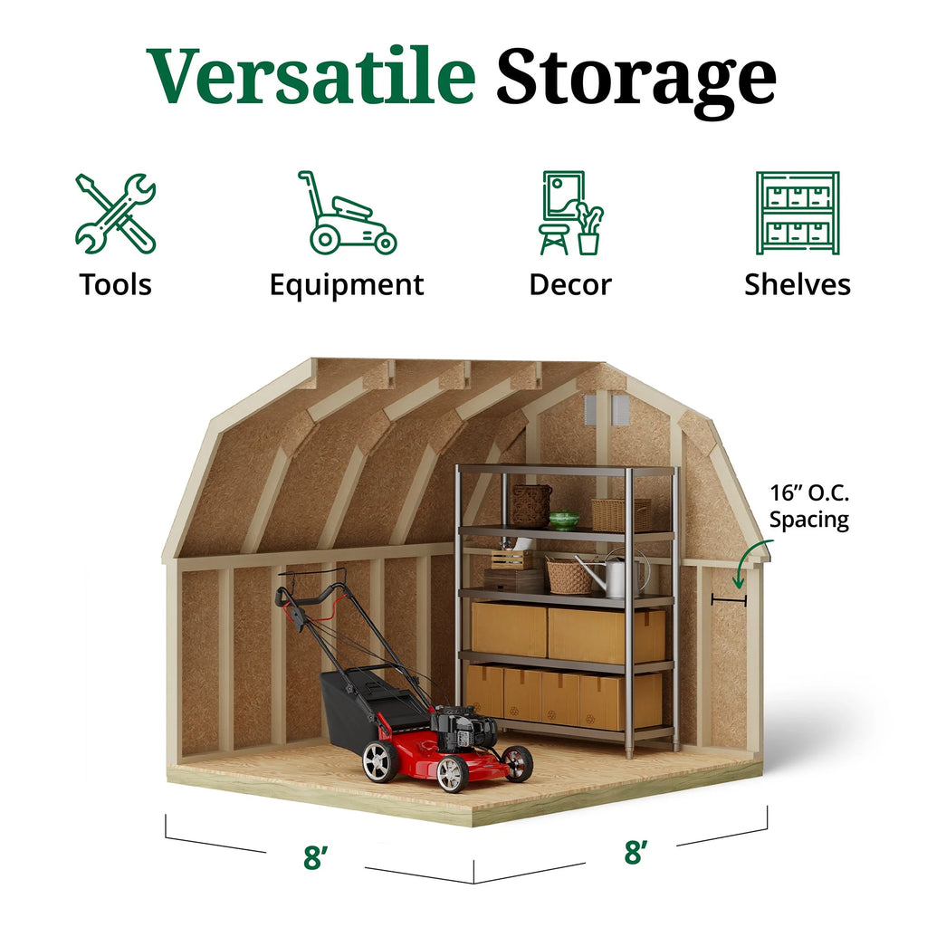 Little Cottage Co. 8x8 Classic Gambrel Barn with 4 Ft. Sidewalls, Outdoor Wood Storage Shed Do - It - Yourself Precut Kit