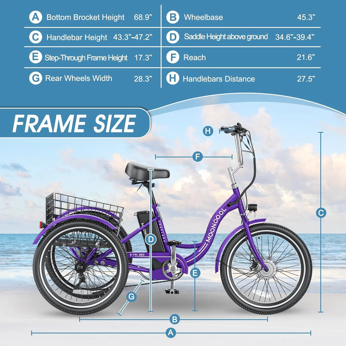 ABORON 24" 26" Electric Tricycles, 36V 10ah 350W Lithium Battery, 7 Speed E - Trike for Adults with Large Capacity Rear Basket & Adjustable Seat