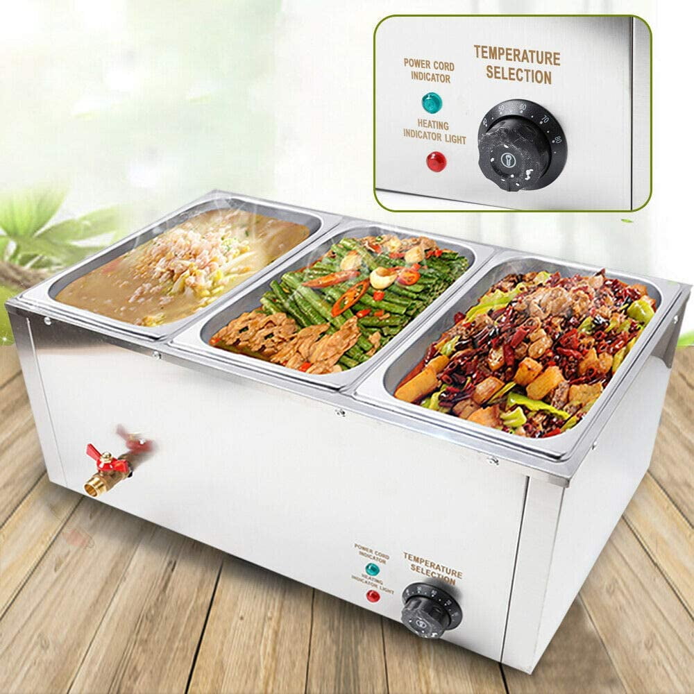 3¡Á7L Commercial Food Warmer Electric Table Countertop Steamer Large Capacity Stainless Steel Soup Station