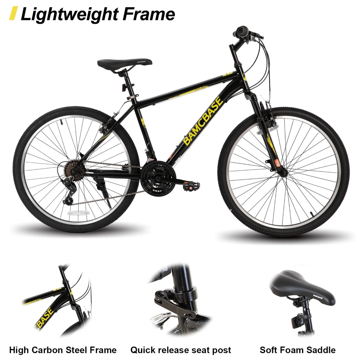 Hiland 26 27.5 29 in Mountain Bike, Mens Womens MTB with 21 Speeds, High - Tensile Steel Frame, V Brake, Hardtail Bicycle for Adults