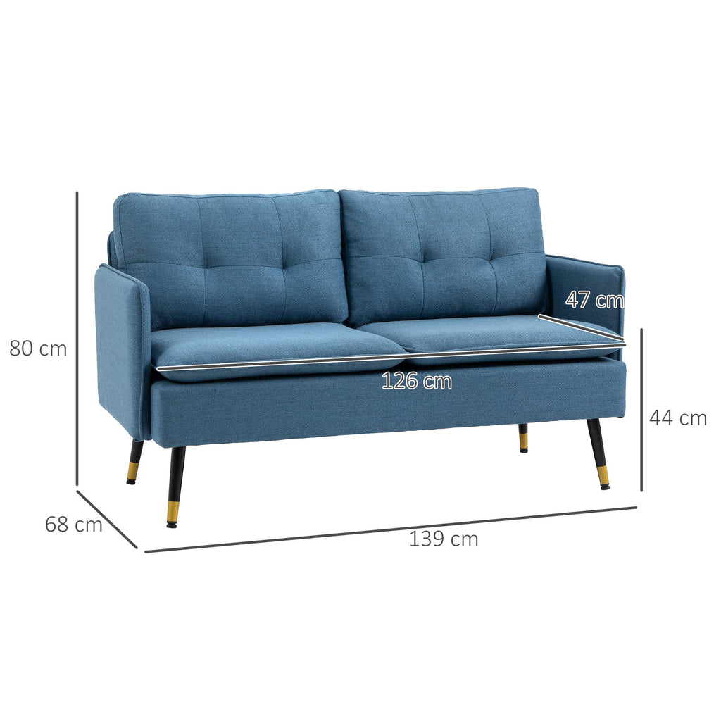 HOMCOM 2er-Sofa im Retrodesign, mit Knopfheftung, Sofa, Leinenoptik, Dunkelblau