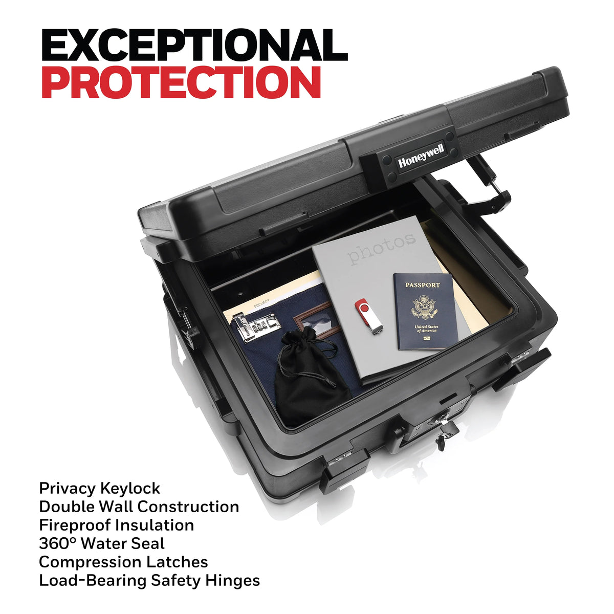 Honeywell Premium Waterproof Fire Resistant Chest Safe, Key Lock, Large 0.39 cu ft, Black