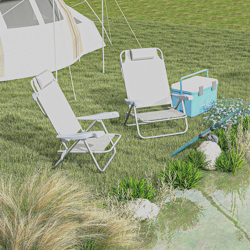 Outsunny Set aus 2 faltbaren Gartenstühlen tragbarer Angelstuhl Campingstuhl mit Kopfstütze 6-stufig verstellbare Rückenlehne