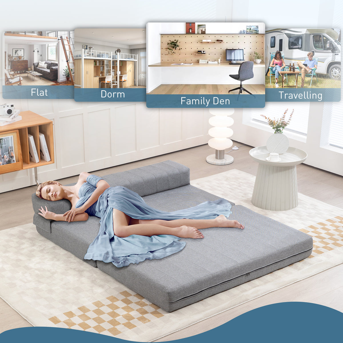 HOMCOM Klappsessel mit Bettfunktion, Gästebett, faltbar, bis 250 kg, 138x80x50 cm, Grau