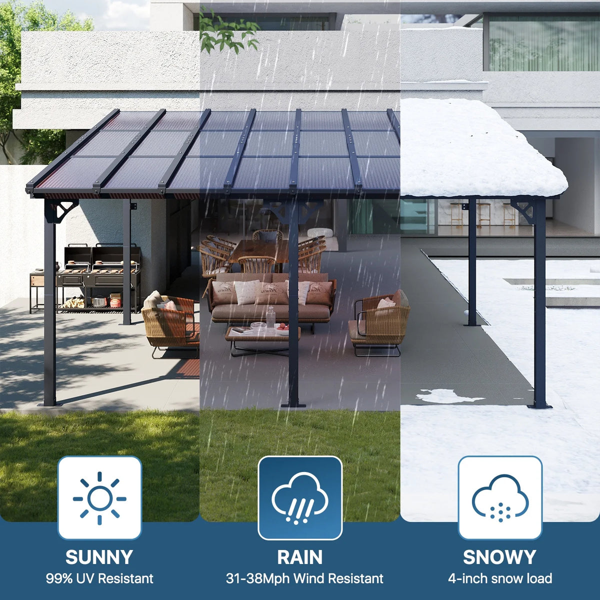 Sumnthink 10'X12' Gazebo for Patio, Gazebo Pergola with Sloped Roof, Large Wall - Mounted Heavy Duty Awnings, for Patio, Deck and Backyard