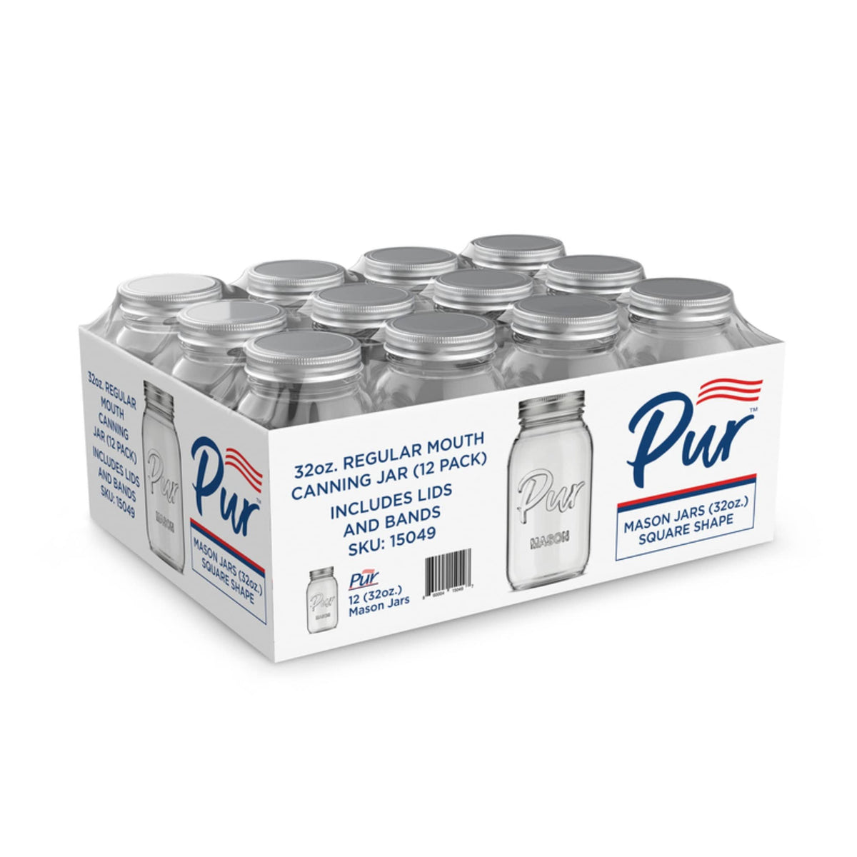 PurMason Regular Mouth Mason Jar 32 oz 12 Pk