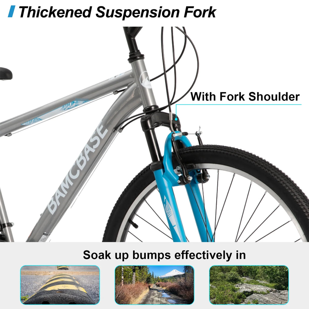 Hiland 26 27.5 29 in Mountain Bike, Mens Womens MTB with 21 Speeds, High - Tensile Steel Frame, V Brake, Hardtail Bicycle for Adults