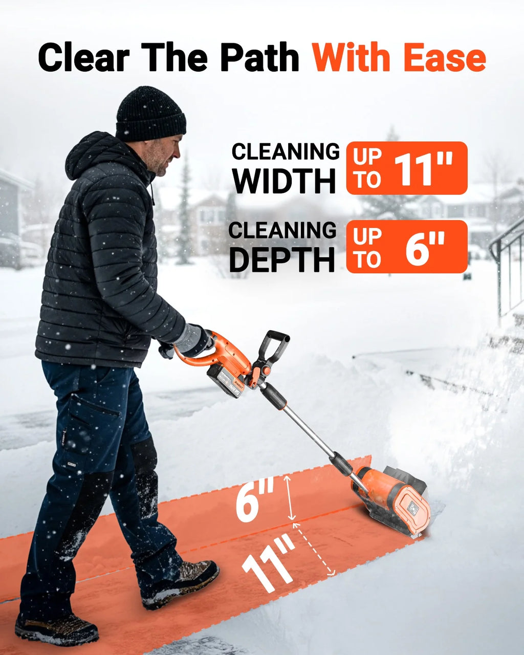 VOLTASK Cordless Snow Shovel - 24V | 11 - Inch | 4 - Ah Cordless Snow Blower, Battery Snow Blower with Adjustable Front Handle (4 - Ah Battery & Quick Charger Included)