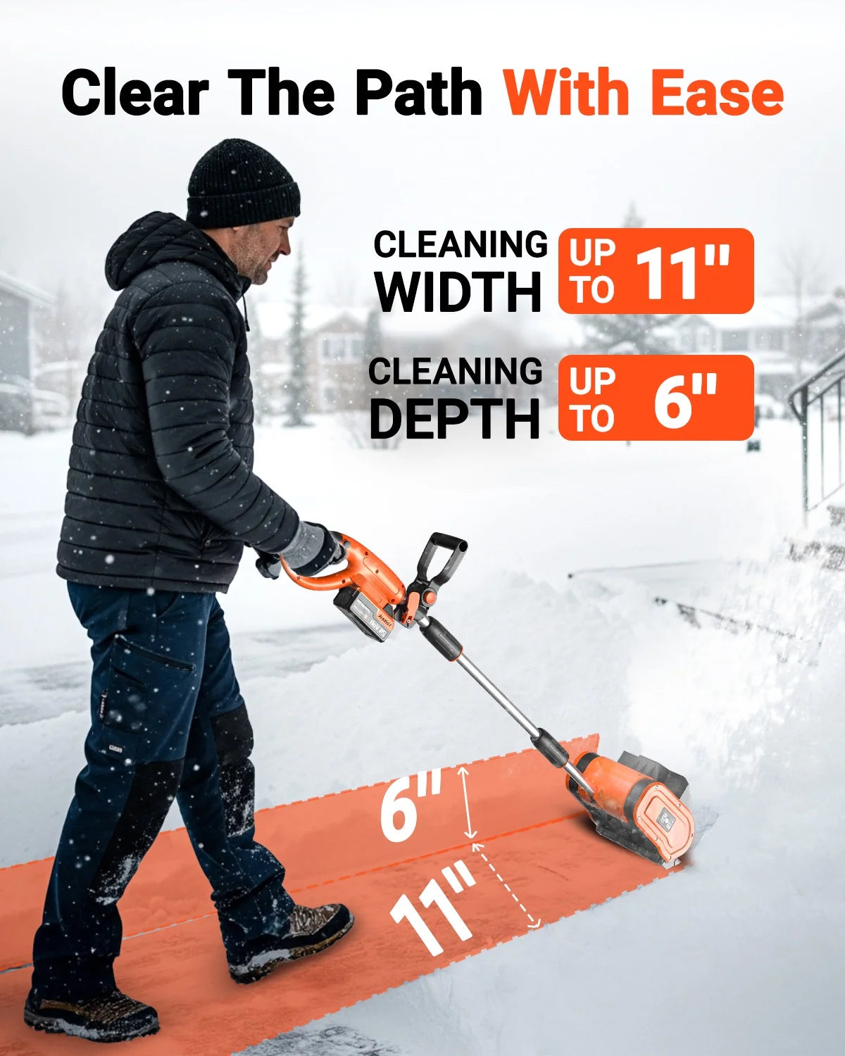 VOLTASK Cordless Snow Shovel - 24V | 11 - Inch | 4 - Ah Cordless Snow Blower, Battery Snow Blower with Adjustable Front Handle (4 - Ah Battery & Quick Charger Included)