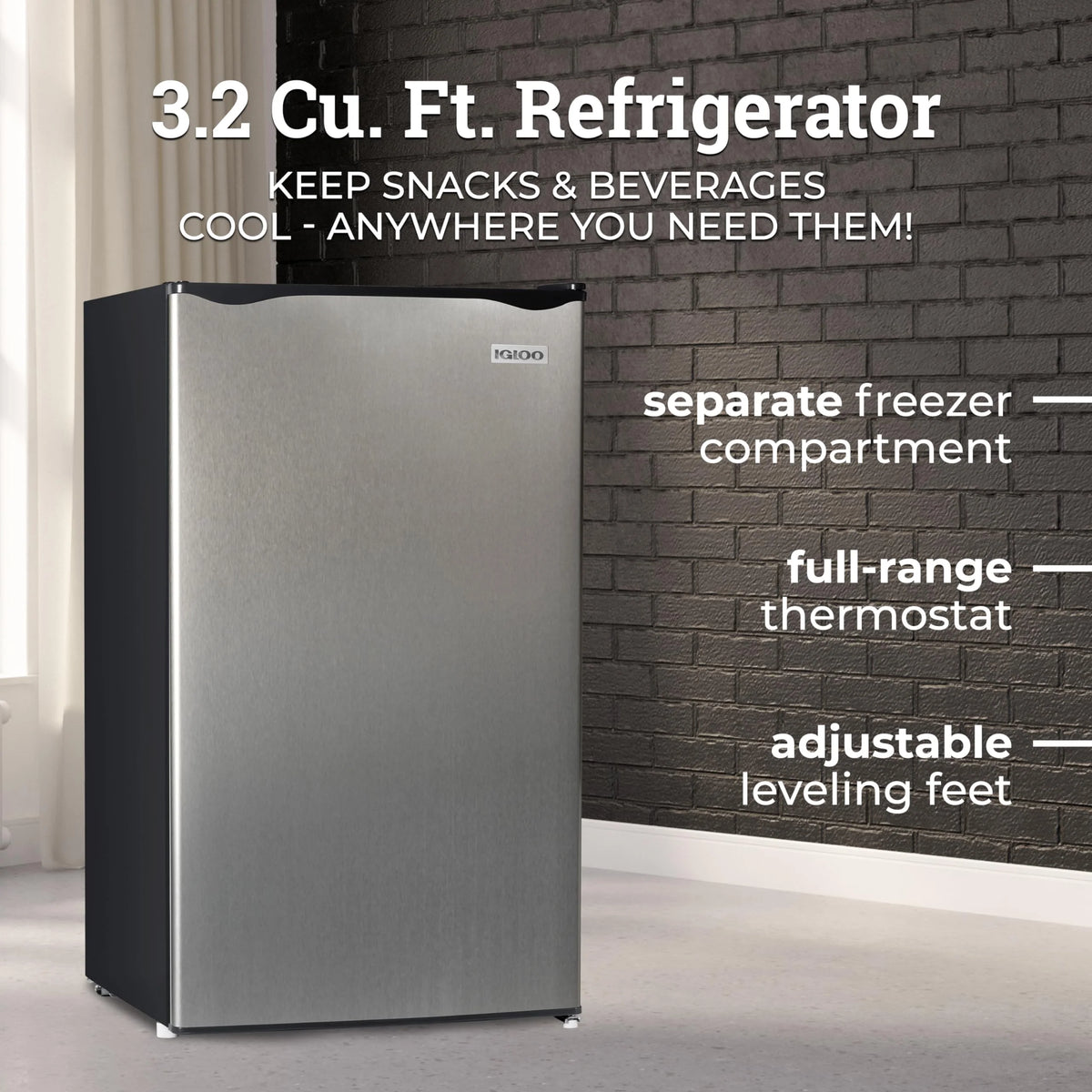 Igloo 3.2 Cu.Ft. Single Door Compact Refrigerator with Freezer