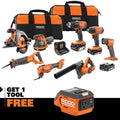 18V Cordless 8-Tool Combo Kit with (3) Batteries. Charger. and Bag with 18V AC Inverter