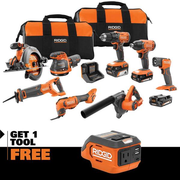 18V Cordless 8-Tool Combo Kit with (3) Batteries. Charger. and Bag with 18V AC Inverter