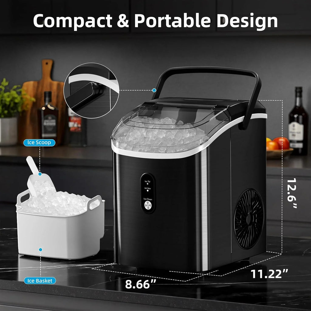 Auseo Nugget Ice Maker Countertop, Ready in 6 Mins, 35 lb Each Day with Self - Cleaning, Portable Sonic Ice Machine for Home/Office/Bar, Black