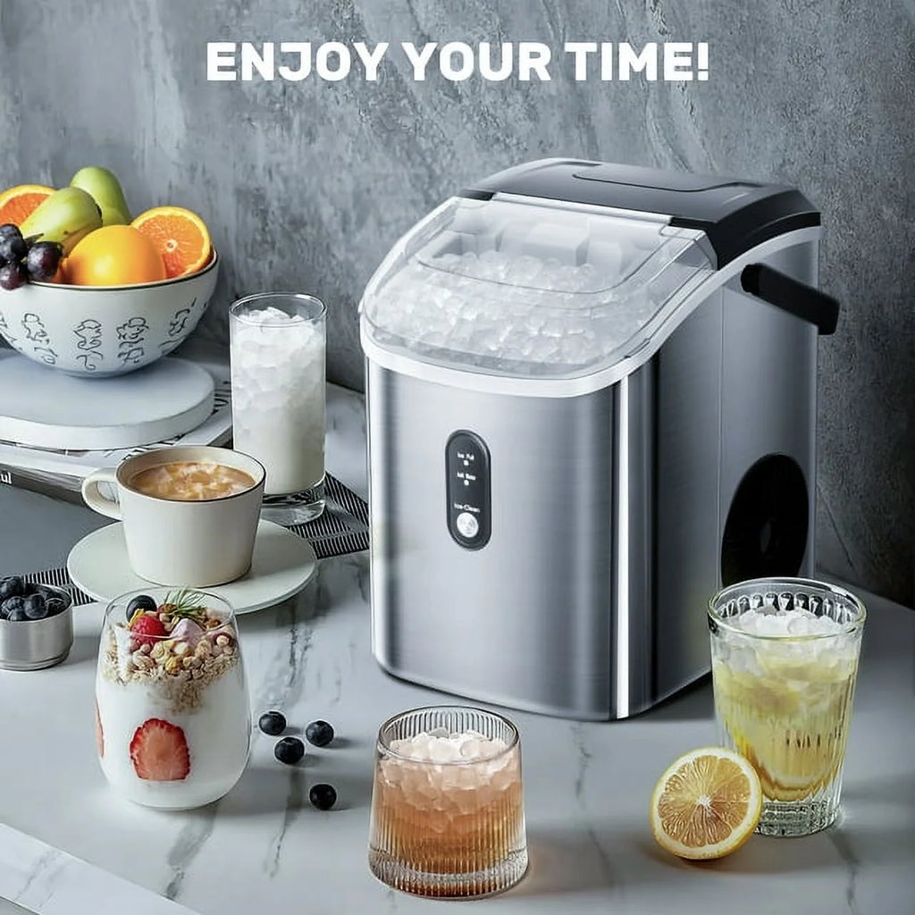 Auseo Nugget Ice Maker Countertop, Ready in 6 Mins, 35 lb Each Day with Self - Cleaning, Portable Sonic Ice Machine for Home/Office/Bar, Black