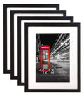 Americanflat 11x14 Black Picture Frame with Shatter-Resistant Glass - Displays 8x10 Photos with Mat or 11x14 Without Mat - 4 Pack