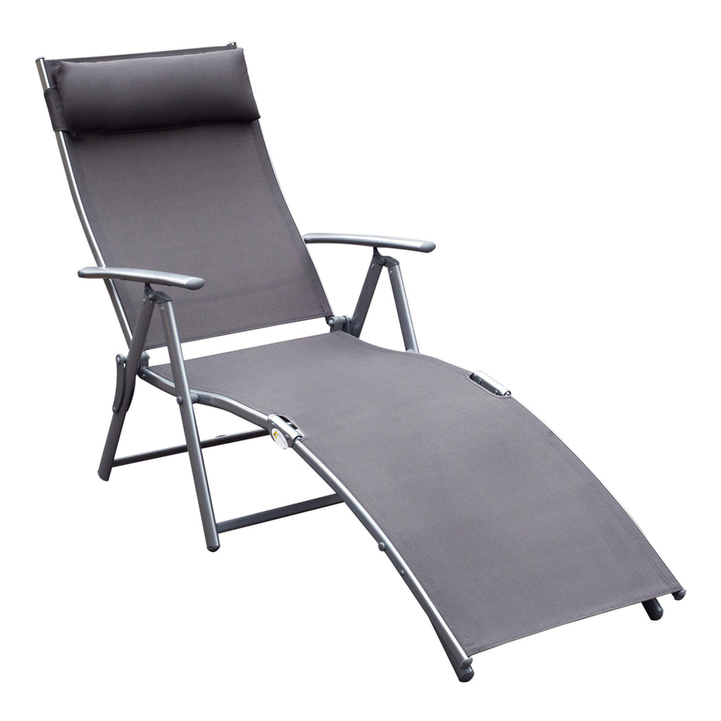 Outsunny Sonnenliege klappbar Strandliege mit Kissen Liegestuhl mit 7-Fach verstellbare Rückenlehne Gartenliege Relaxliege Gartenstuhl bis 165 kg belastbar, für Garten Urlaub Outdoor Strand Pool, Grau
