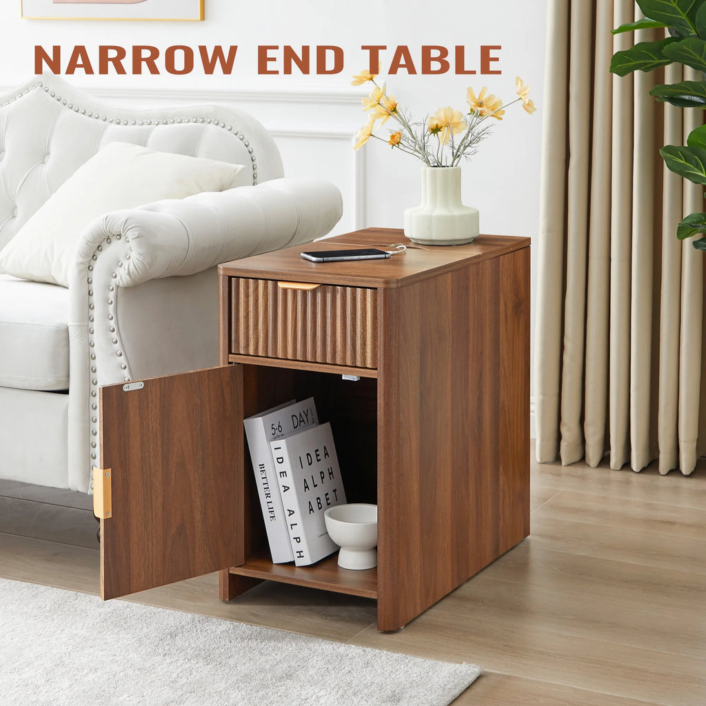 YOCWO Fluted Nightstand for Bedroom Set of 2, Wood Bedside Table Set of 2 with Drawers, Black