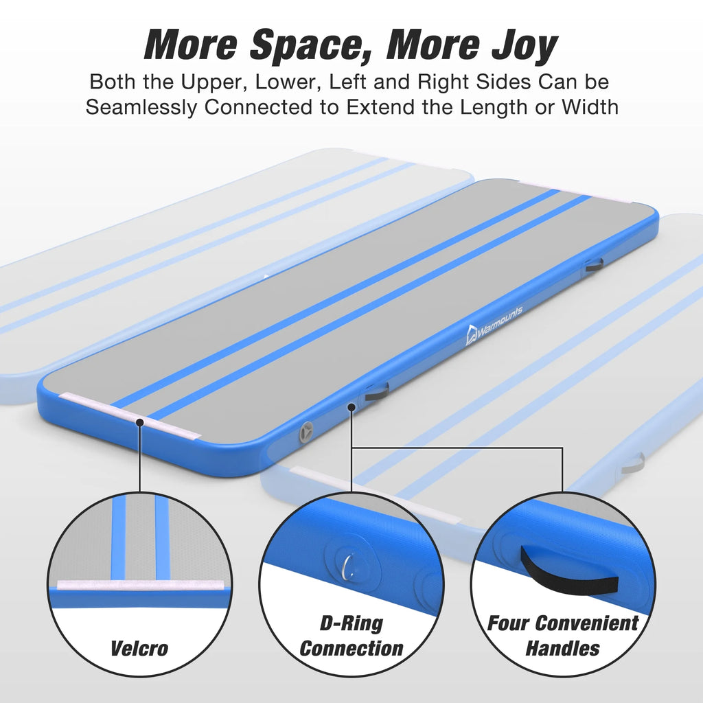 WARMOUNTS Tumbling Mat, 10 Ft Inflatable Air Gymnastics Training Mats W/ Electric Pump, 4'' Thick Tumble Track for Home, Gym, Cheerleading, Water, Outdoor