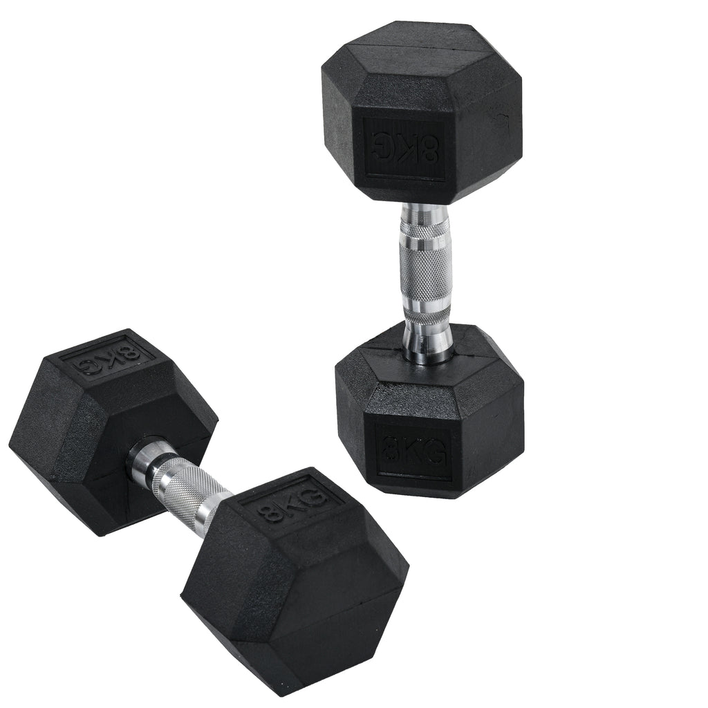 HOMCOM Hexagon Kurzhantel Gusseisen Hantel Gummi-Hantel Griff gerändelt Gewichte Metall Gummi schwarz 2 x 8 KG
