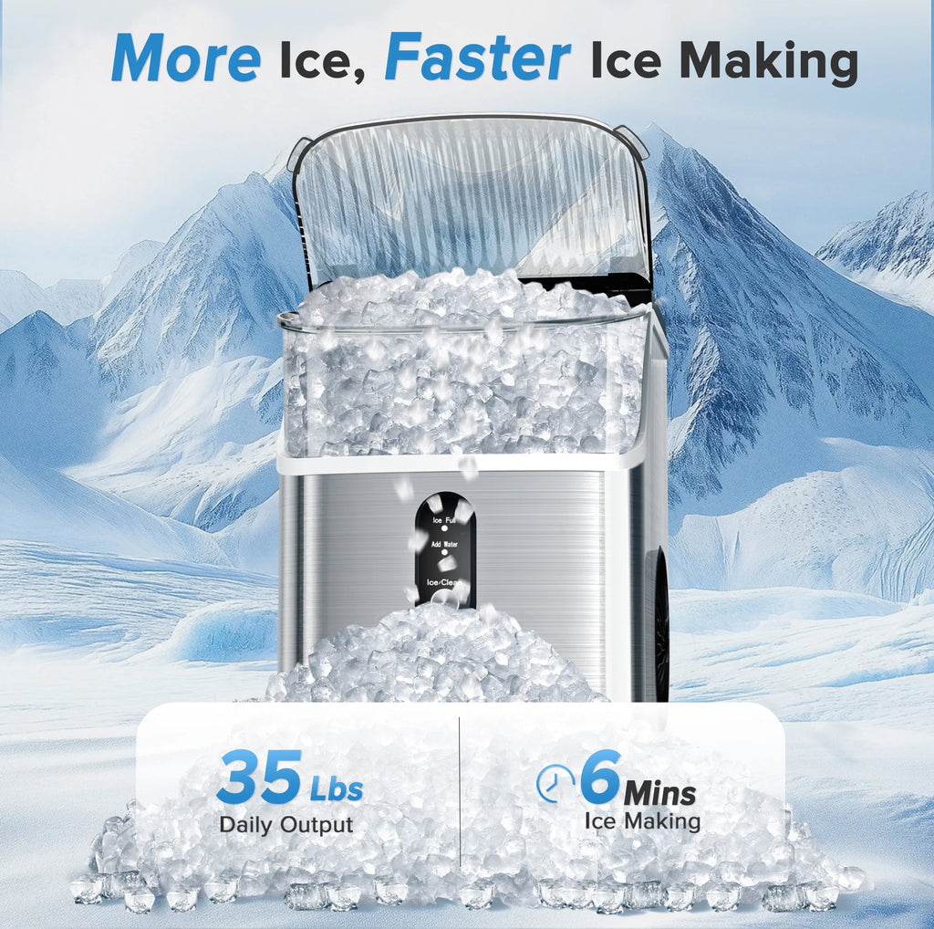 Auseo Nugget Ice Maker Countertop, Pebble Ice Maker Machine with 35 lb/24H Soft Ice, Self - Cleaning, for Home/Kitchen/Office (Black)