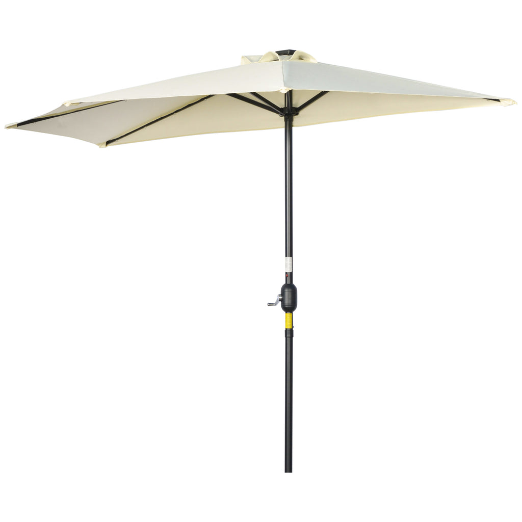 Outsunny Sonnenschirm, Terrassenschirm, halbrund, mit Solarpaneel, 20 LEDs, Handkurbel, beige, 2,70 x 1,35 x 2,40 m
