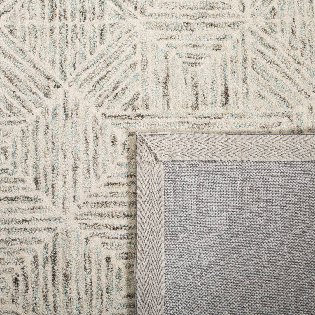 Linsly Geometric Hand Tufted Wool Ivory/Light Blue Area Rug Birch Lane Rug Size: Rectangle 9' x 12'