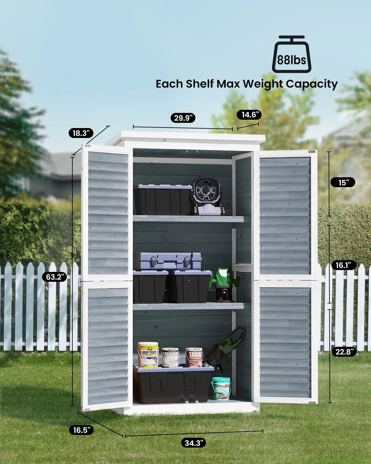 Aiho 55 Wide Outdoor Storage Shed with Lockable Double Doors - Weather - Resistant Garden Shed for Patio, Backyard & Lawn, Gray