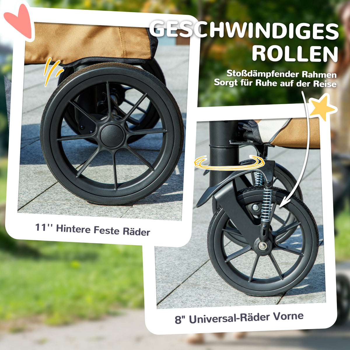 PawHut Hundewagen, Faltbarer Hundebuggy für große Hunde, Haustierwagen mit 4 Rädern, Sicherheitsleinen, Bremsen, Braun