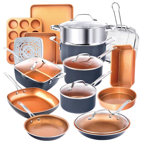 20-Piece Aluminum Ti-Ceramic Nonstick Cookware and Bakeware Set in Graphite