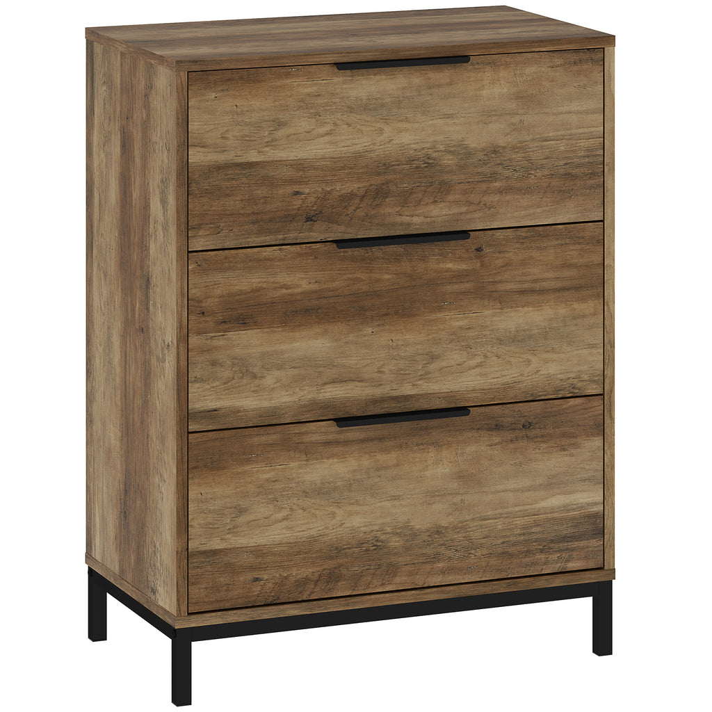 HOMCOM Schubladenkommode mit 3 Schubladen Antikippsystem und Schwarzen Griffen, aus Holz und Metall, 62x35x82 cm, Dunkelbraun