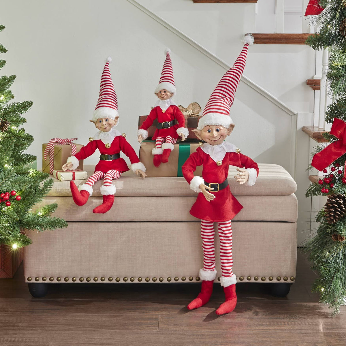 38"H Posable Christmas Elf by BrylaneHome in Red White Figurine