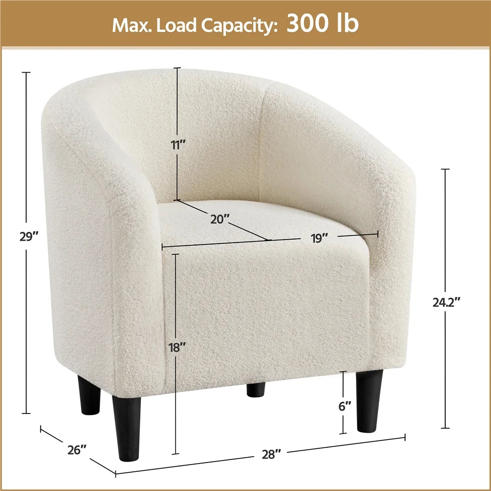 Yaheetech Upholstered Club Chair Accent Barrel Chair, Ivory