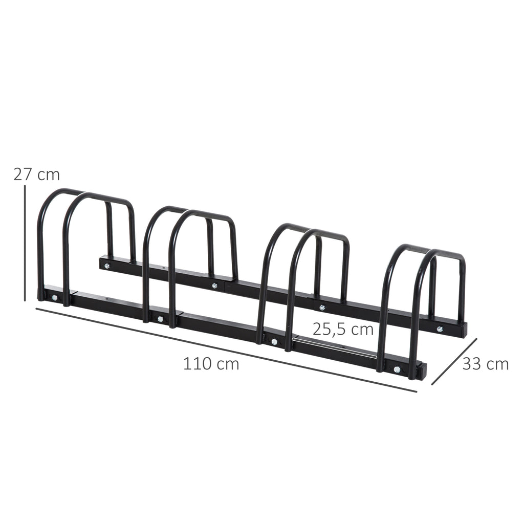 HOMCOM Fahrradständer für 4 Fahrräder, wetterfest, Wand- oder Bodenmontage, Stahl 110 x 33 x 27 cm