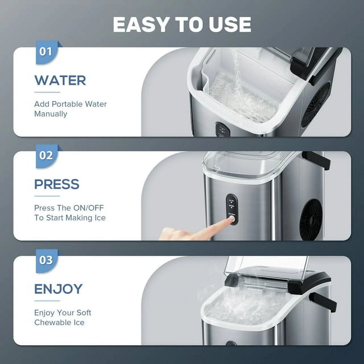 Auseo Nugget Ice Maker Countertop, Ready in 6 Mins, 35 lb Each Day with Self - Cleaning, Portable Sonic Ice Machine for Home/Office/Bar, Black