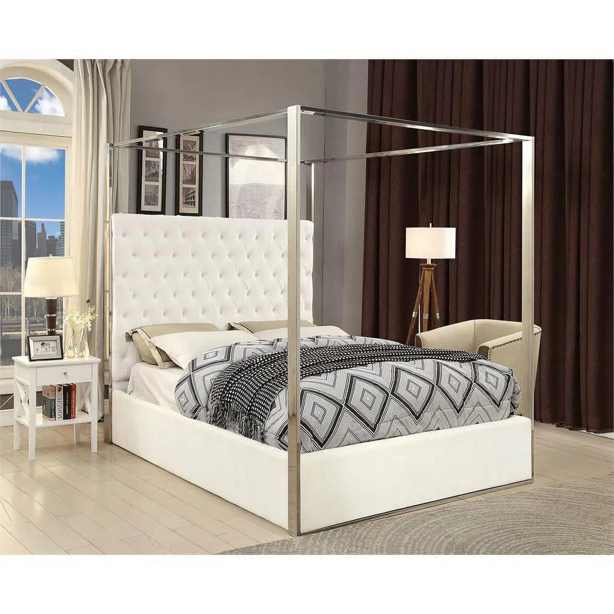 Porter White Velvet King Bed - Color:white Velvet, Style:contemporary