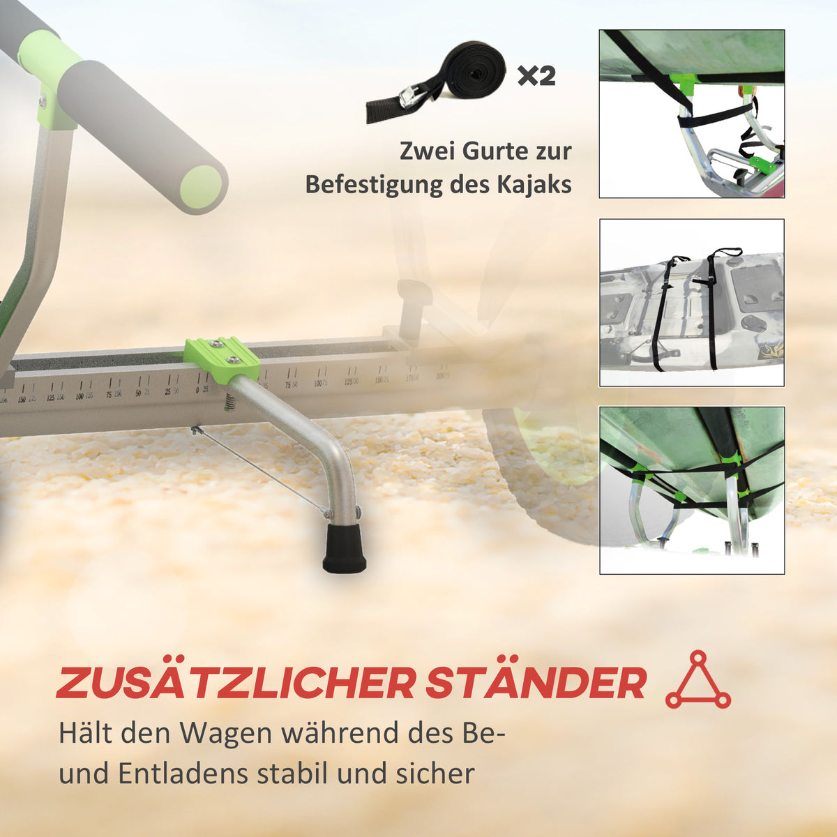SPORTNOW Bootswagen, verstellbare Breite, bis 100 kg belastbar, Aluminium, schwarz+grün, 79 x 72,5 x 42 cm